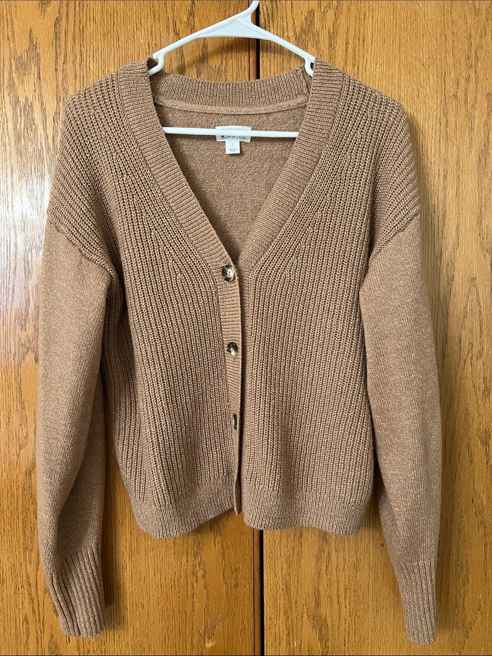 Market & Spruce Light Camel Ribbed V‑Neck Button Cardigan